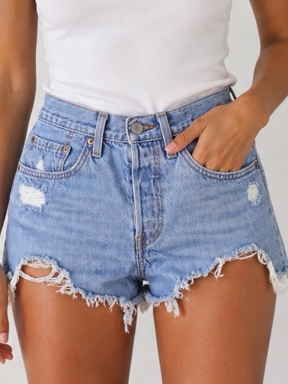 Levi’s 501 Original High Rise Distressed Cutoff Denim Shorts W26